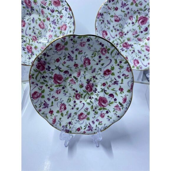 Rosina 5” Bone China teacup saucer, Made in England Chintz pattern set of 3 - Picture 5 of 16